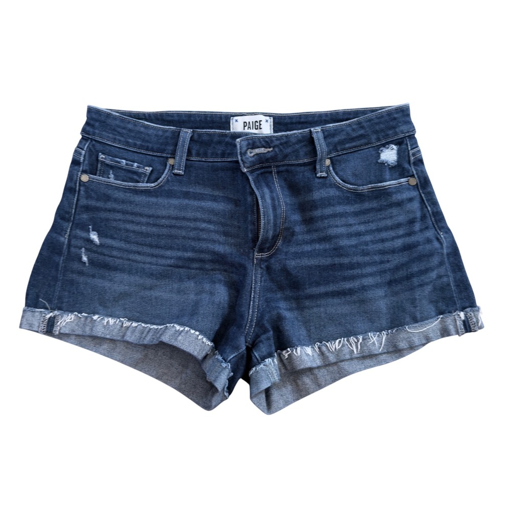 Paige Jimmy Jimmy Short Womens 29 Dark Wash Distressed Raw Hem Denim Shorts